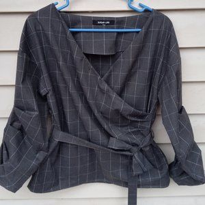 Sugar lips charcoal pleated blouse sz M